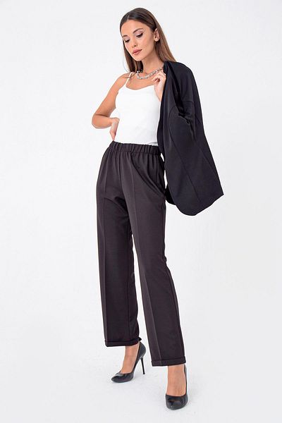 By Saygı Double Leg Double Fabric Oversize Lycra Trousers with Elastic Waist Pockets