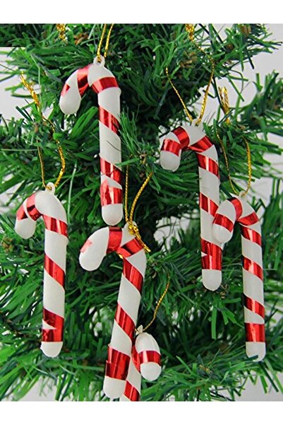 Happyland Yılbaşı Ağaç Süsü Baston 6'lı 9 Cm Kırmızı Şeker Kamışı Ağaç Süsü Büyük Boy