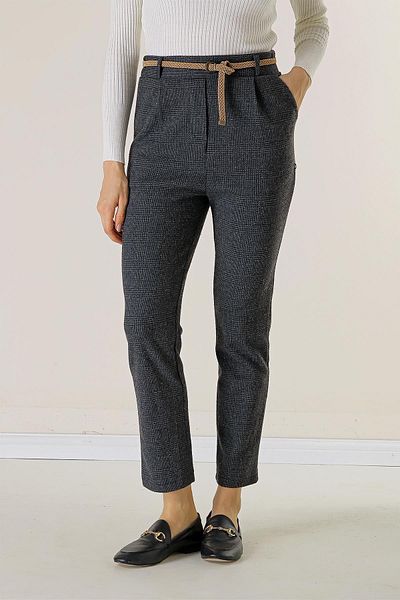 By Saygı Pantaloni skinny în carouri, cu centură elastică în talie și buzunare laterale