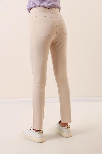 By Saygı Wide Length Lycra Front Fake Pocket Trousers Wide Size Range Claret Red