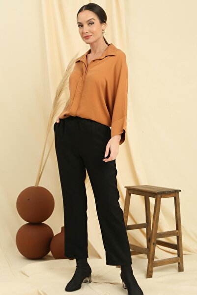 By Saygı Wool Effect Trousers with Lace-up Waist Pockets