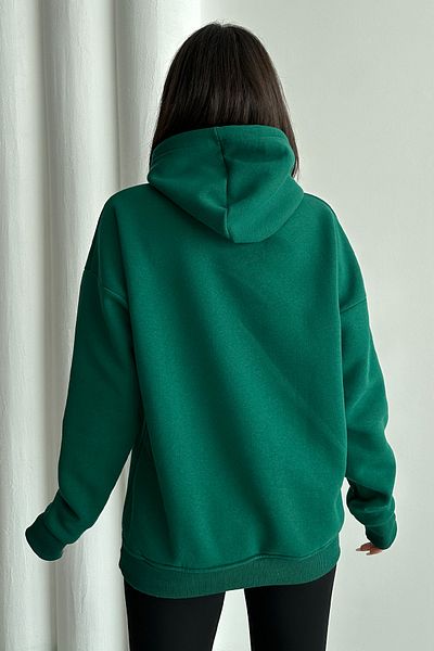 zunop Women's Green Lion Printed Oversize Hooded Sweatshirt