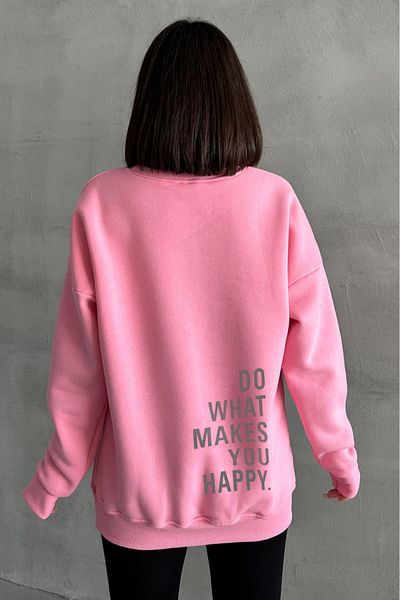 zunop Women's Pink Do What Makes You Happy Printed Oversize Hooded Sweatshirt