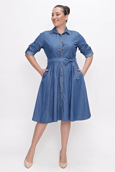 By Saygı Buttoned Dress with Folded Sleeves