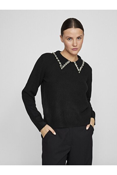 VILA Strickpullover Perlenkragen –