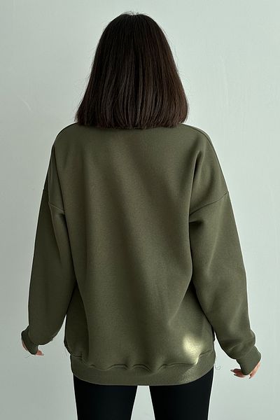 zunop Women's Khaki Lion Printed Oversize Hooded Sweatshirt