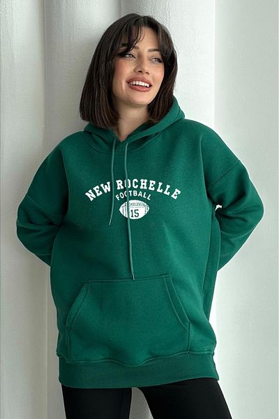 zunop Women's Green New Rochelle Printed Oversize Hooded Sweatshirt