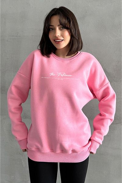zunop Women's Pink the Patience Printed Oversize Hooded Sweatshirt