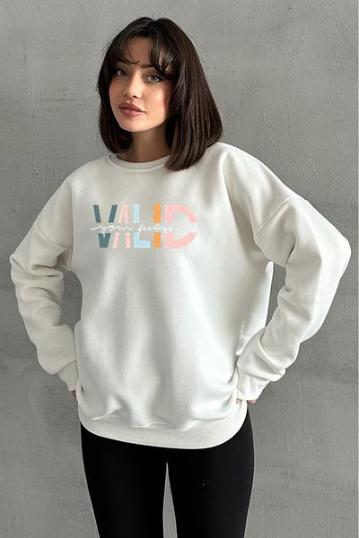 zunop Γυναικεία κρέμα Valid εμπριμέ φούτερ Oversize