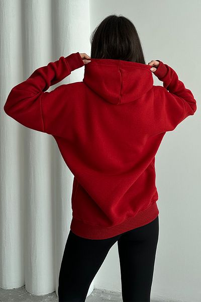 zunop Women's Red New York Crew Printed Oversize Hooded Sweatshirt