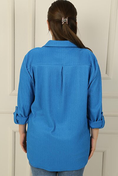 By Saygı Πουκάμισο Seersucker Plus Size - Μανίκι διπλωμένο