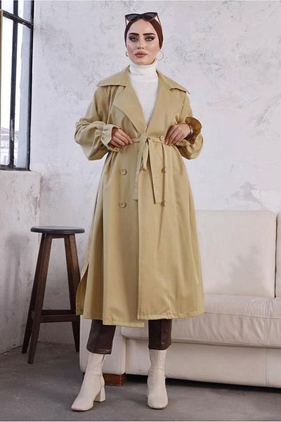 TRENDTESETTÜR CAMEL Καφέ γυναικεία καμπαρντίνα 8029 - Κουμπιά και ελαστικές μανσέτες