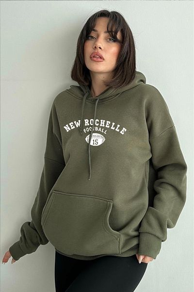 zunop Women's Khaki New Rochelle Printed Oversize Hooded Sweatshirt