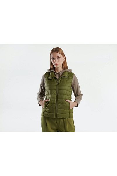 United Colors of Benetton Women's Khaki Recycled Polyester Padded Pufa Vest