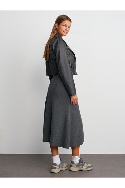 Dilvin 80390 Thessaloniki Midi Skirt-Anthracite