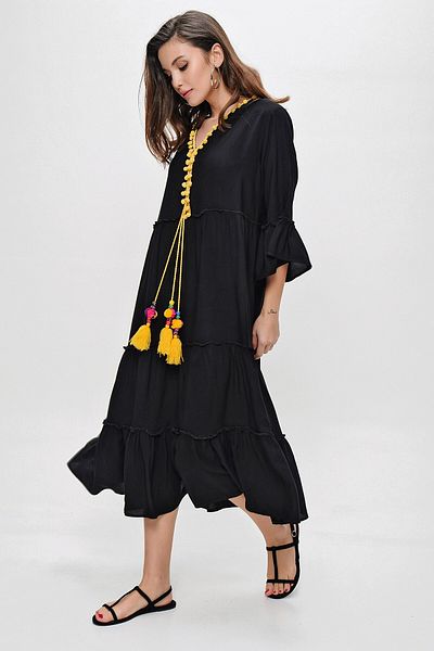 By Saygı Pompom Floss Beaded Viscose Dress