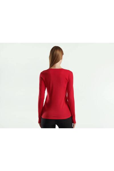 United Colors of Benetton Women's Red Basic V-Neck Long Sleeve T-Shirt