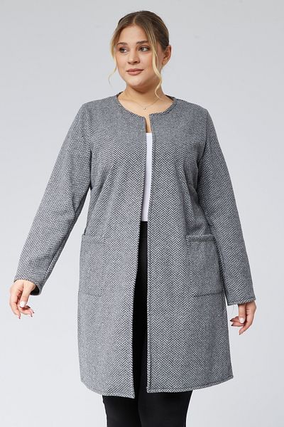 Curvy Trend Plus Size Jacquard Print Unlined Long Jacket