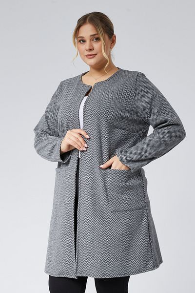 Curvy Trend Plus Size Jacquard Print Unlined Long Jacket