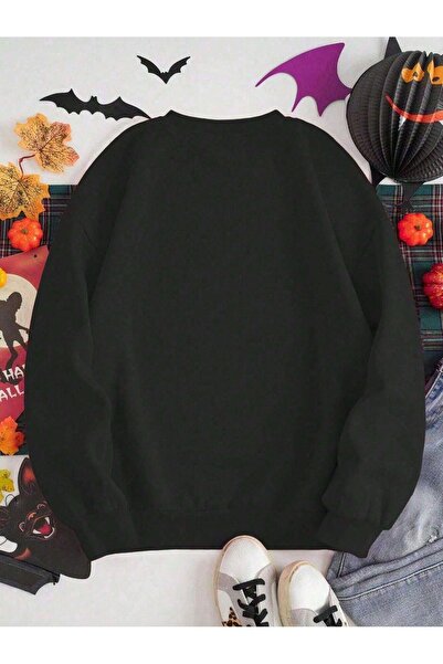 Pink Sky Halloween Ghost Front Printed Black Oversize Hoodie Sweatshirt6