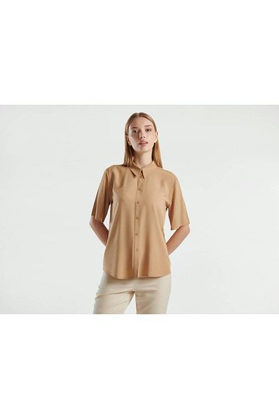 United Colors of Benetton Cămașă simplă, 100% vâscoasă, cu jumătate de mânecă, bej