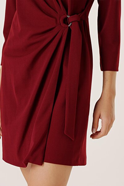 By Saygı Double Breasted Collar Waist Buckle Lycra Dress