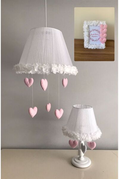 Keçeli parti hayalleri bebek çocuk odası avize abajur çerçeve beyaz çiçek açı...