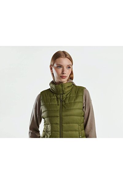 United Colors of Benetton Kadın Haki Recycled Polyester Dolgulu  Pufa Yelek