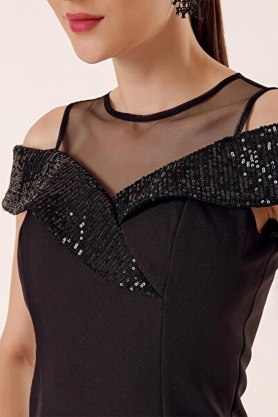 By Saygı Τοπ φόρεμα με παγιέτα με γιακά από τούλι