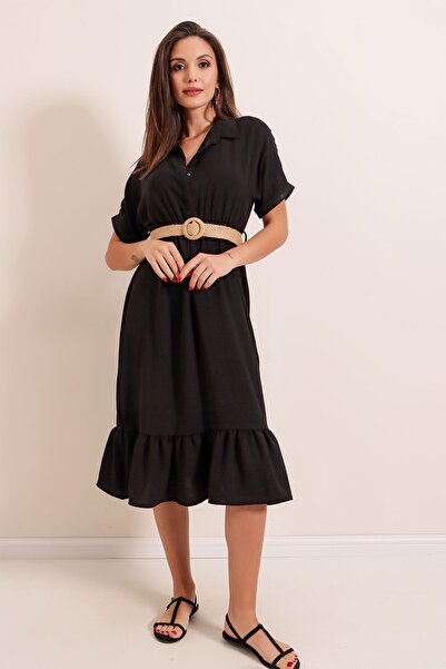 By Saygı Shirt Collar Belted Ayrobin Dress