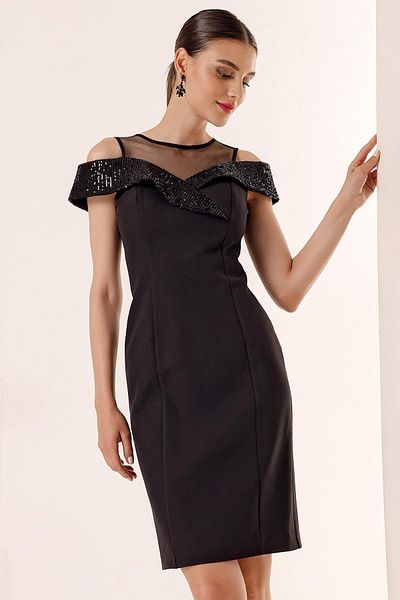 By Saygı Top Rochie cu paiete cu guler din tul transparent