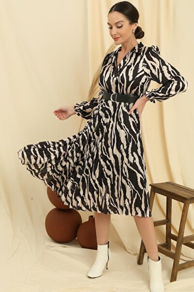 By Saygı Spódnica z wzorem polo, z paskiem i podszewką, plisowana satynowa sukienka