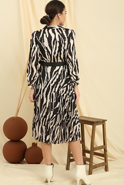 By Saygı Spódnica z wzorem polo, z paskiem i podszewką, plisowana satynowa sukienka