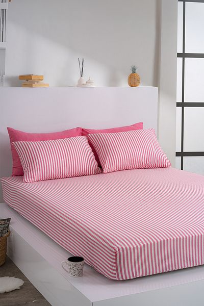 KetraHome طقم شرشف مفرد مقاس 100 × 200 سم فوشيا مخطط