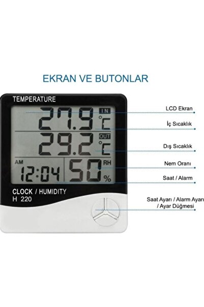 qasul Dijital oda Termometresi Sıcaklık Ve Nem Ölçer Masa Saati Alarm