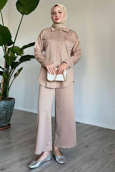 InStyle Πέτρα και μαργαριτάρι Λεπτομέρεια Camel Διπλό Σετ