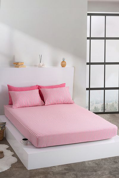 KetraHome طقم شرشف مفرد مقاس 100 × 200 سم فوشيا مخطط