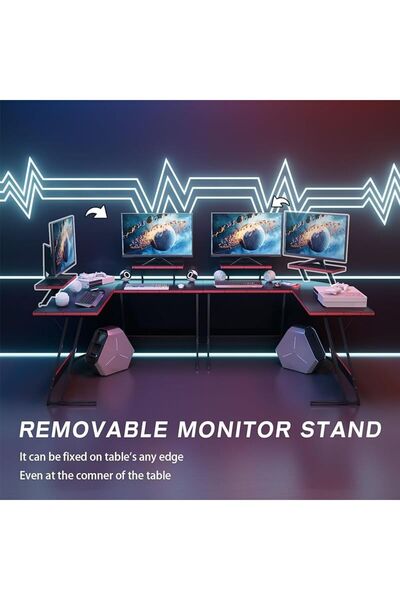 Mahmayi L-Shaped Computer Desk, PC Gaming Corner Desk Table with Large Monitor Riser Stand for Home
