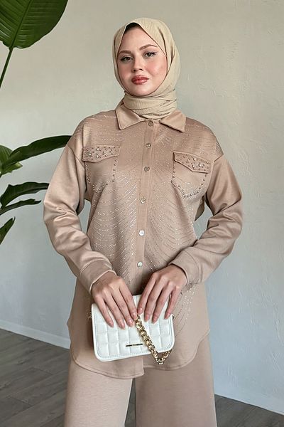 InStyle Πέτρα και μαργαριτάρι Λεπτομέρεια Camel Διπλό Σετ