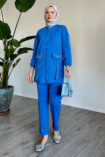 InStyle طقم مكون من قطعتين بجيوب من الحجر الأزرق