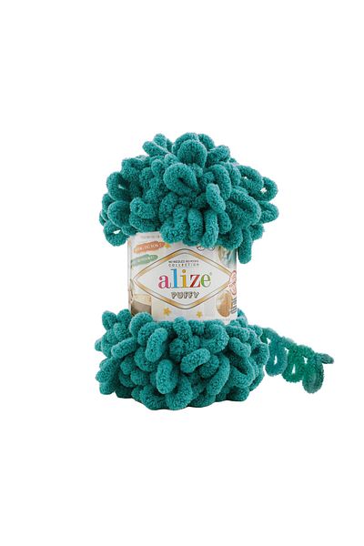 Alize Pachet 5 fire 847 Emerald Puffy pentru tricotat manual - 100 Gr. 9 Mt. Frânghie de tricotat cu degetele