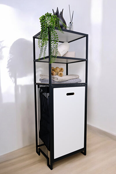 Digithome Metal Kirli Sepetli 3 Raflı Çok Amaçlı Banyo Düzenleyici Raf Organizer Siyah/beyaz Mrs-012