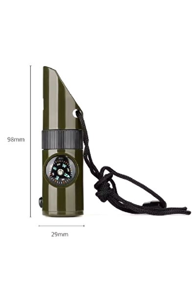 Buffer ® 7si 1arada Acil Durum Düdüğü,El Feneri, Termometre,Pusula,Büyüteç,Depolama Bölmeli Kampçı Dü