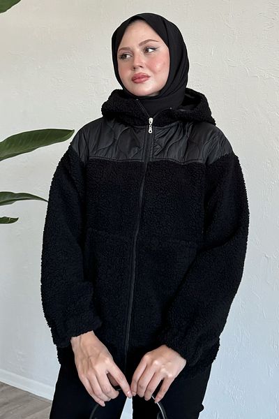 InStyle Detaliu matlasat Cardigan negru de pluș
