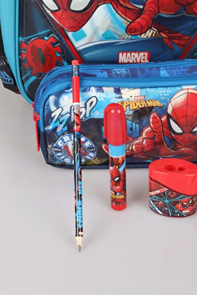 SPIDERMAN LİSANSLI SPIDERMAN OKUL ÇANTASI,KALEM ÇANTASI,2 ADET SİLGİLİ KURŞUN KALEM,ÇİFT BIÇAKLI KALEMTRAŞ VE