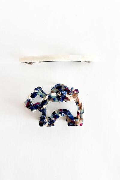 New Obsessions Set de 2 agrafe de păr automate Blue Indigo Agatha Latch și Wh...