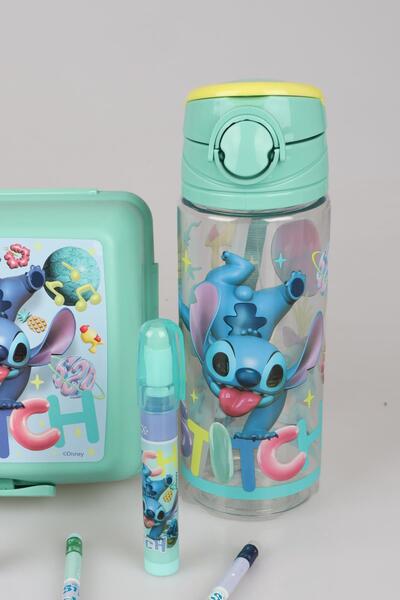 Stitch Lisan Stitch 500ml Water Bottle - Nutrition Bowl, 3 Pencils with Eraser and 2 Stationery with Rocket Eraser