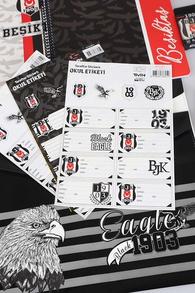 Beşiktaş 24 Licensed A4 Notebook - Spiraled, Checked and Striped, Ball Headed Pointed Pens
