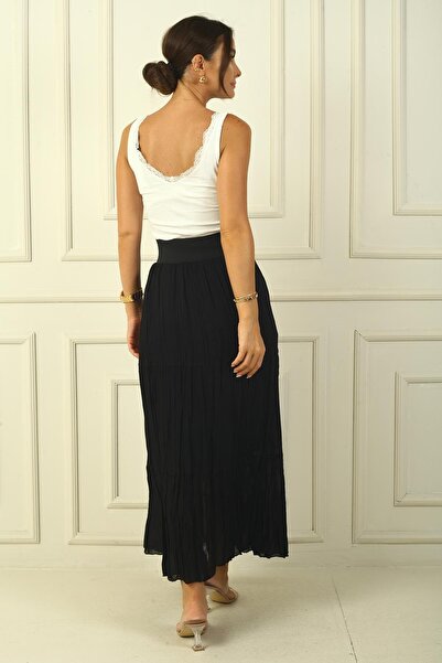 By Saygı Vastag elasztikus derékrész 3 rétegű bélelt sifon hosszú szoknya