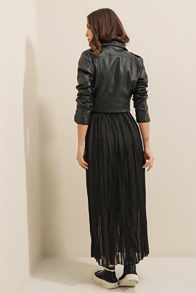 By Saygı Lined Striped Skirt with Elastic Waist